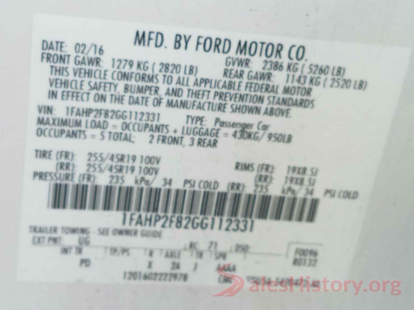 1FAHP2F82GG112331 2016 FORD TAURUS