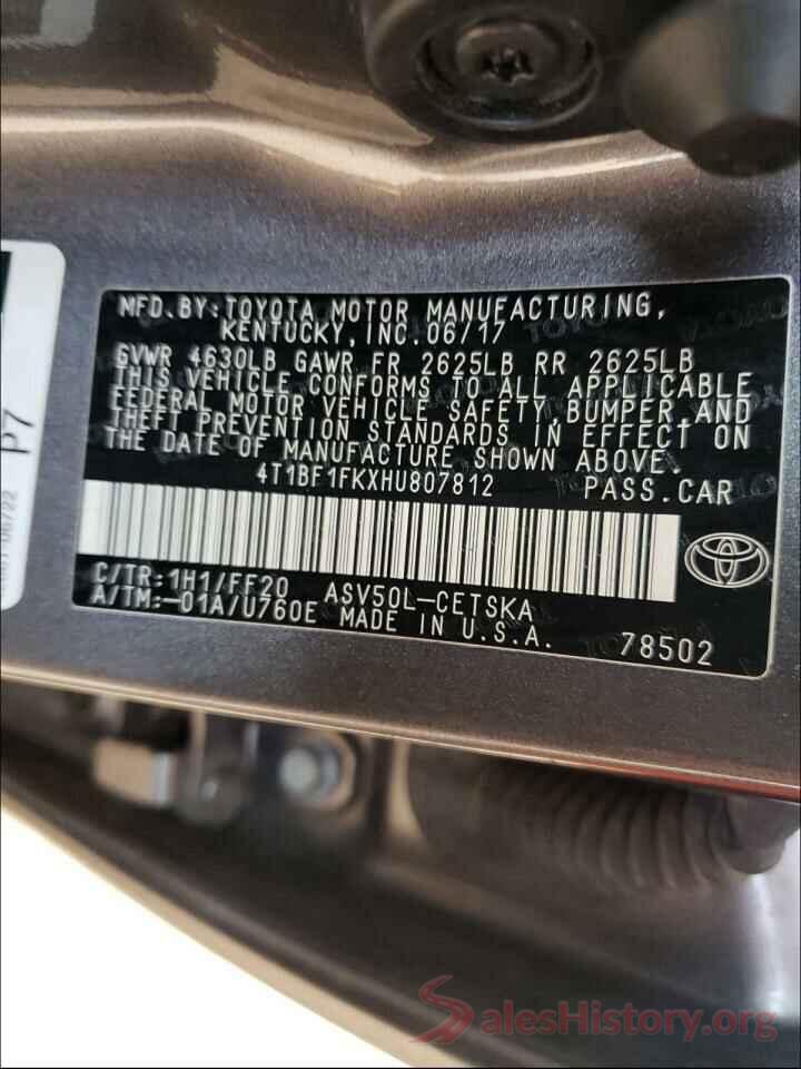 4T1BF1FKXHU807812 2017 TOYOTA CAMRY