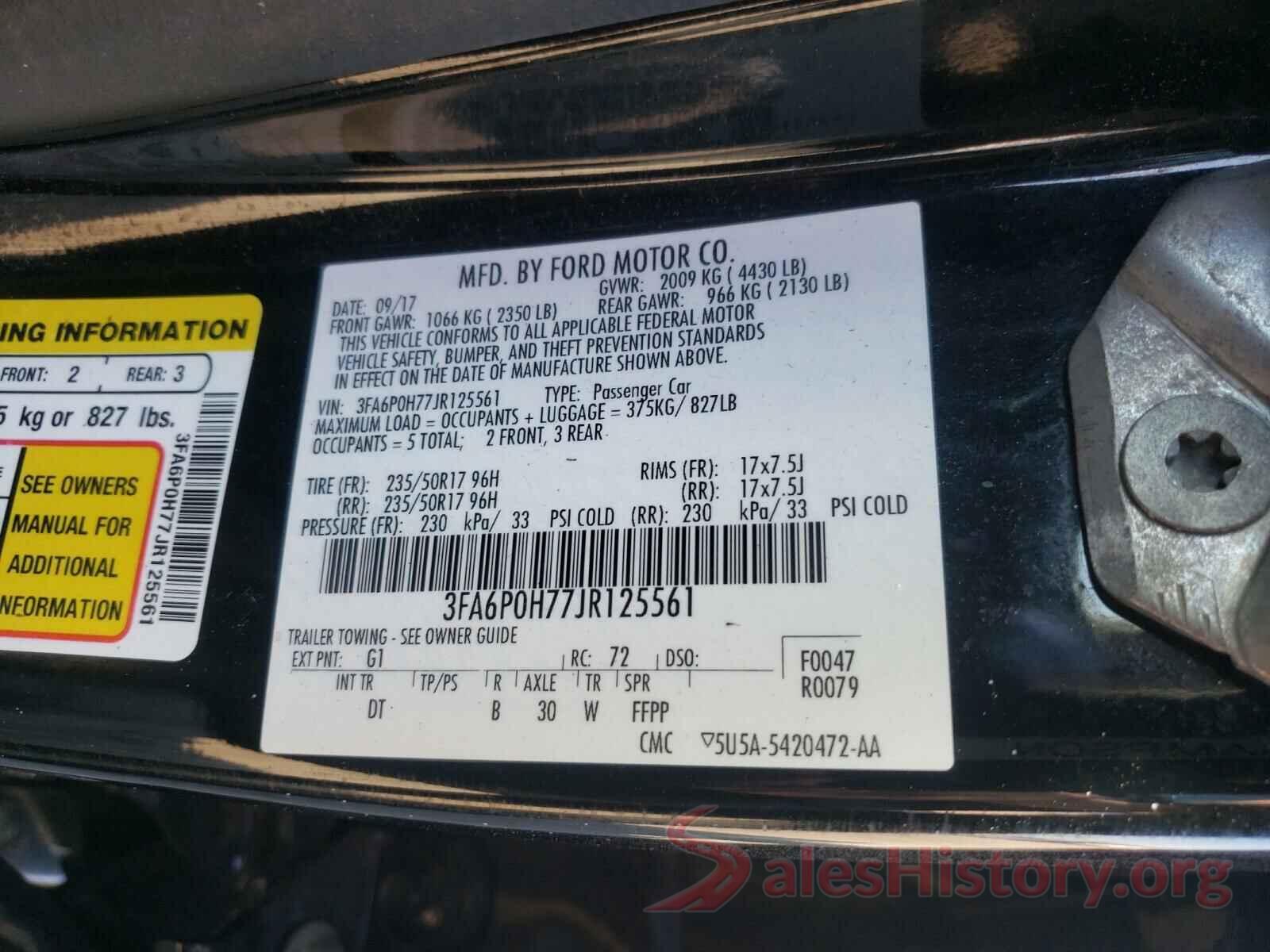 3FA6P0H77JR125561 2018 FORD FUSION