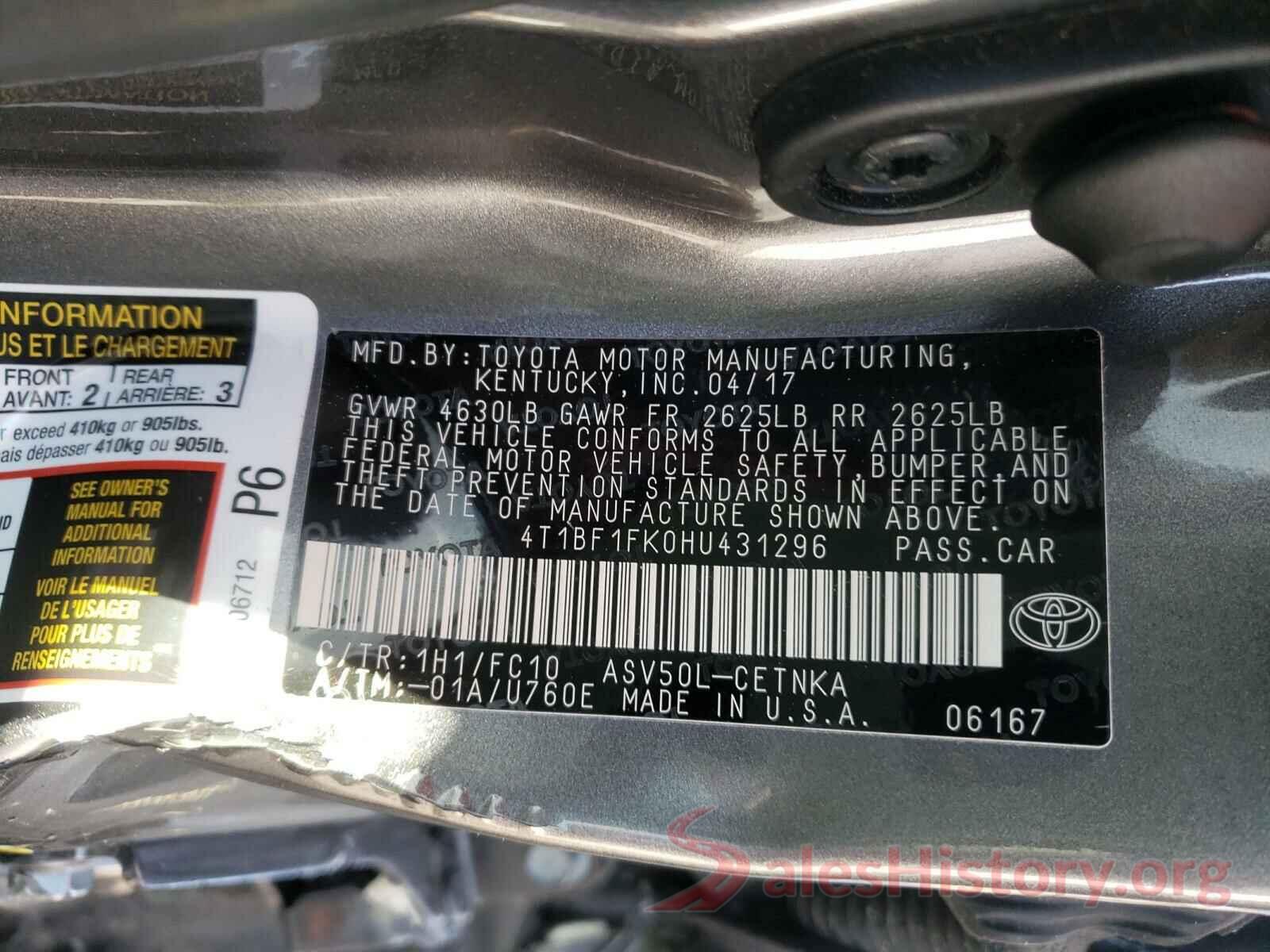 4T1BF1FK0HU431296 2017 TOYOTA CAMRY