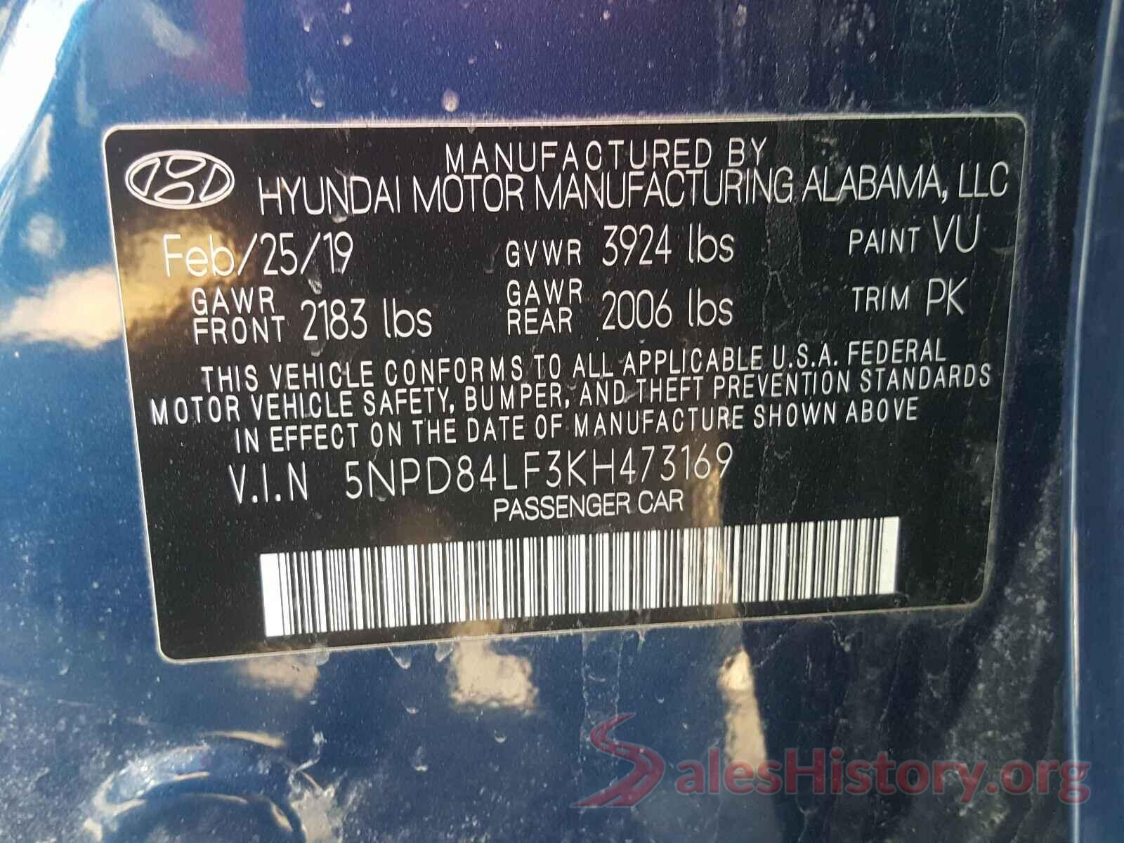 5NPD84LF3KH473169 2019 HYUNDAI ELANTRA