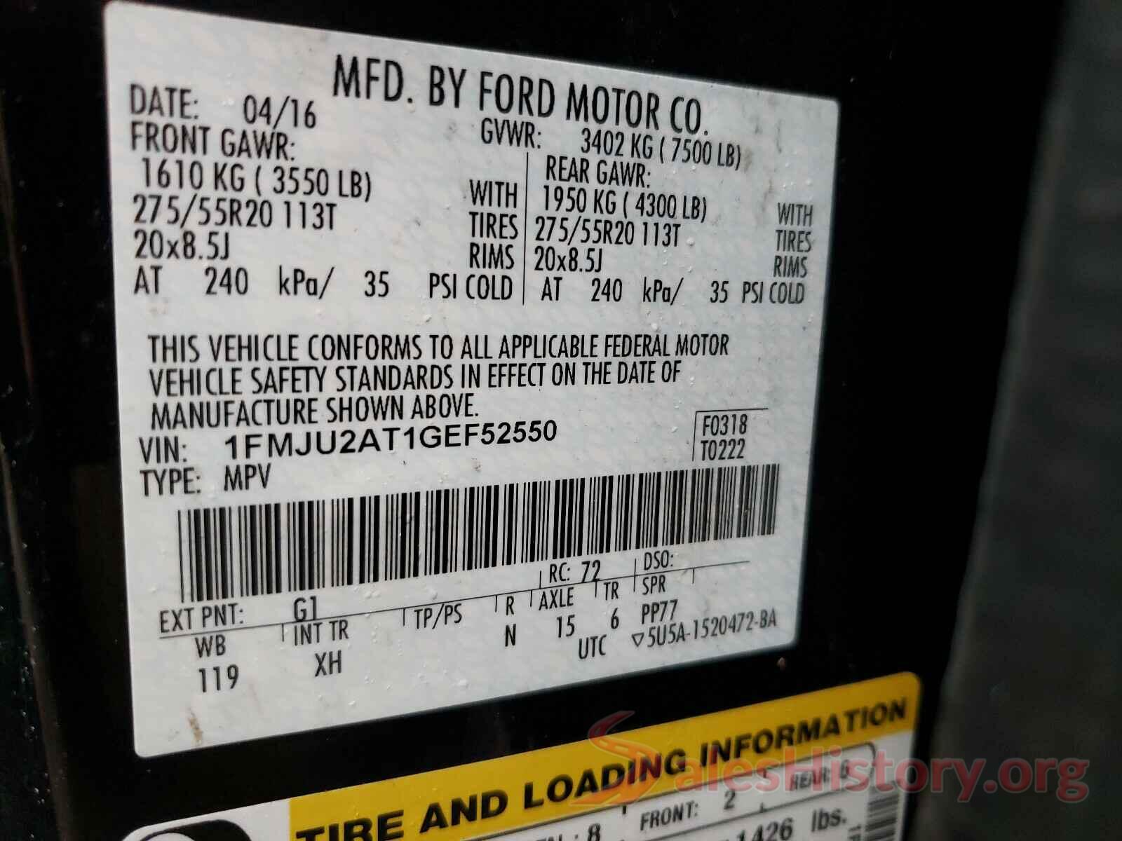 1FMJU2AT1GEF52550 2016 FORD EXPEDITION