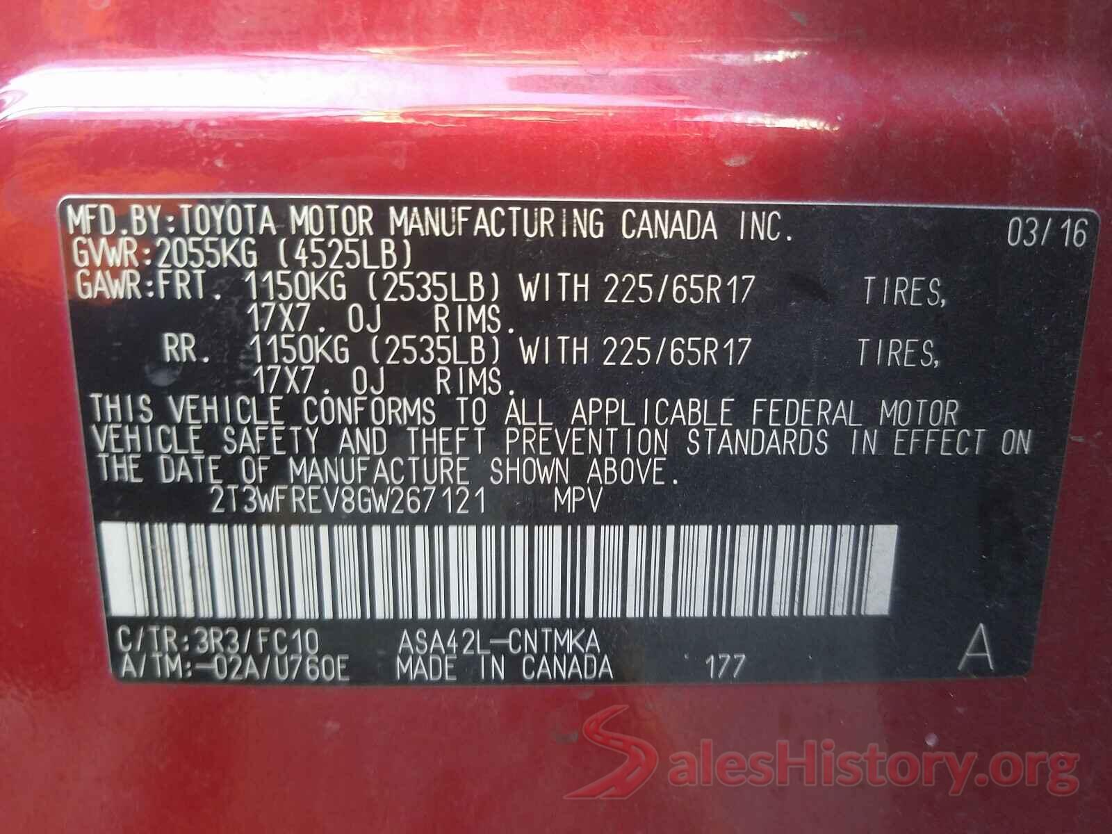 2T3WFREV8GW267121 2016 TOYOTA RAV4