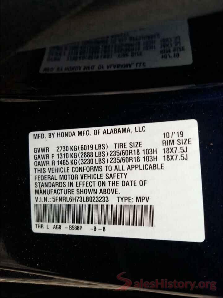 5FNRL6H73LB023233 2020 HONDA ODYSSEY