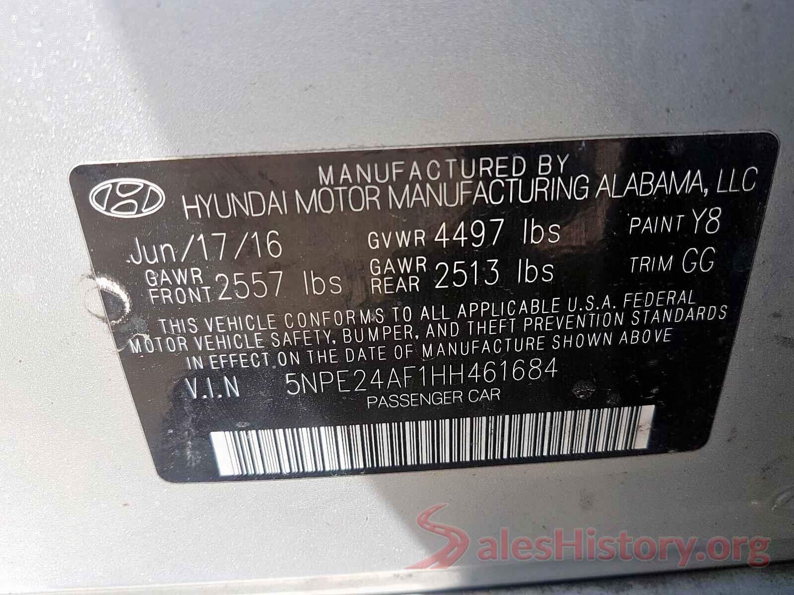 5NPE24AF1HH461684 2017 HYUNDAI SONATA