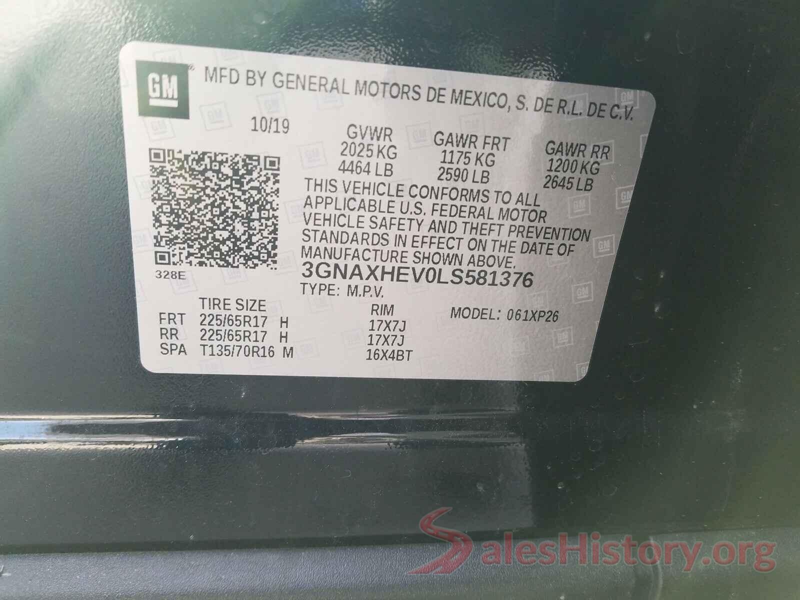 3GNAXHEV0LS581376 2020 CHEVROLET EQUINOX