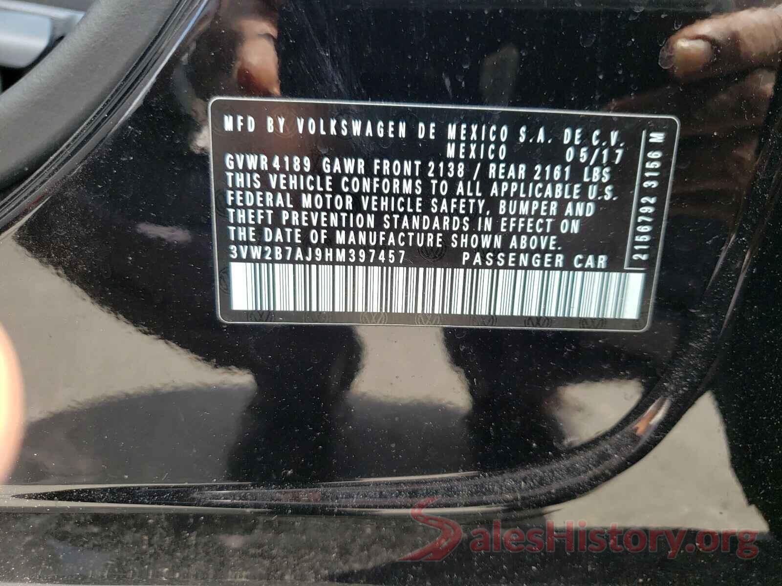 3VW2B7AJ9HM397457 2017 VOLKSWAGEN JETTA