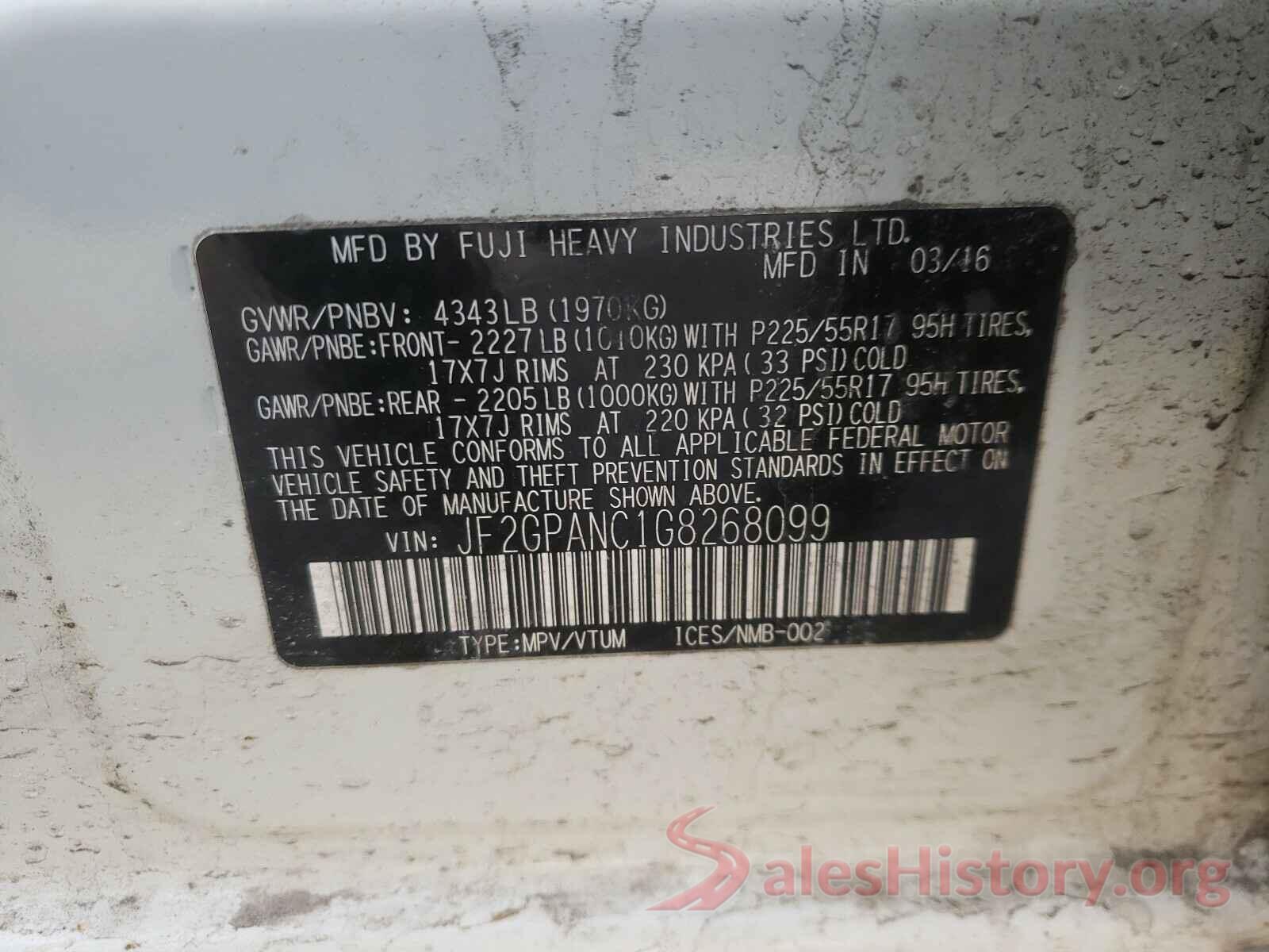 JF2GPANC1G8268099 2016 SUBARU CROSSTREK