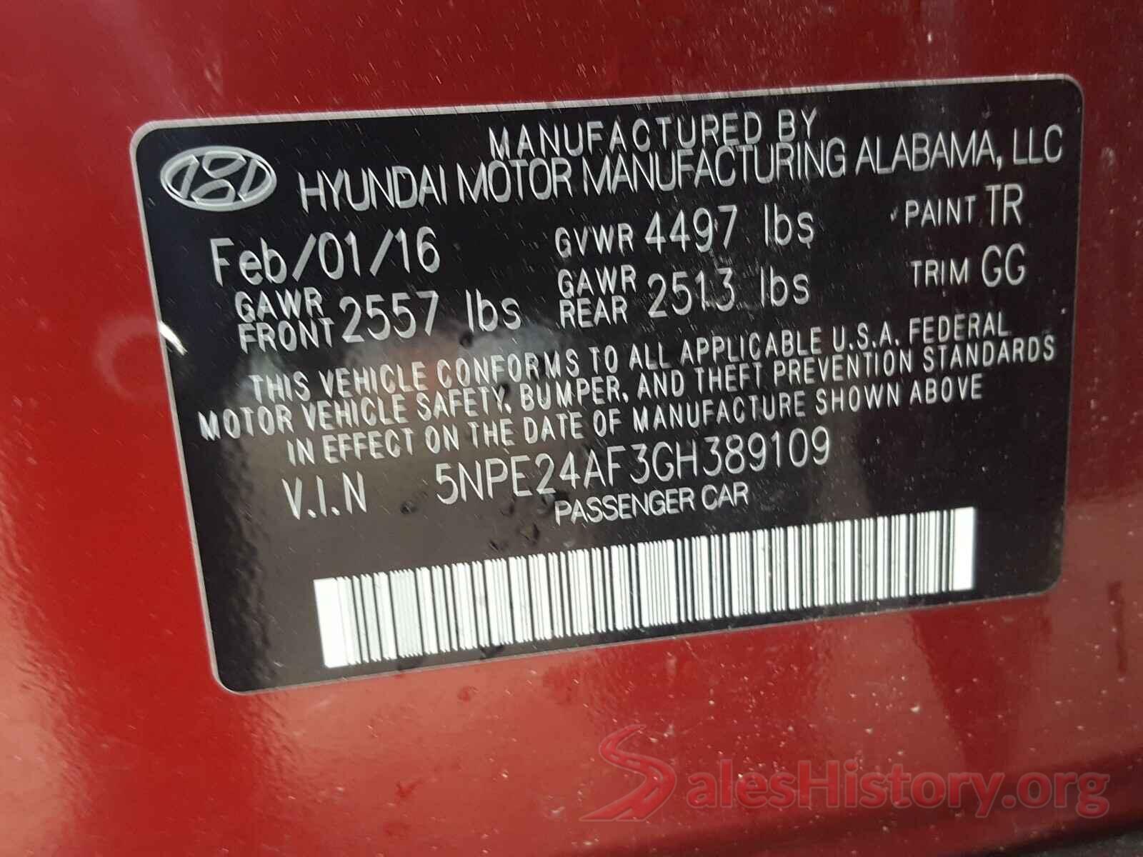 5NPE24AF3GH389109 2016 HYUNDAI SONATA