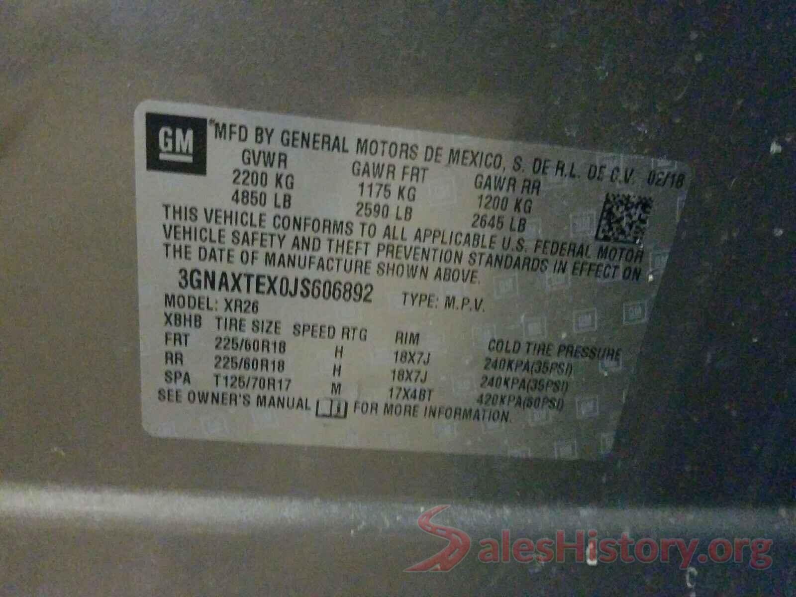 3GNAXTEX0JS606892 2018 CHEVROLET EQUINOX