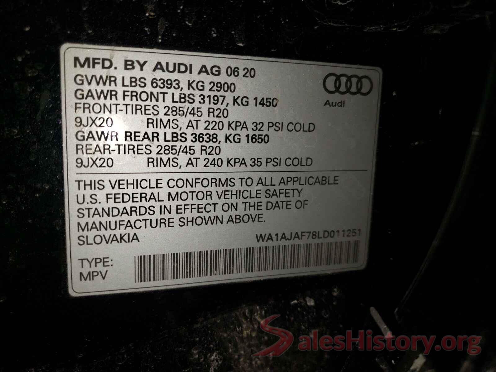 WA1AJAF78LD011251 2020 AUDI Q7