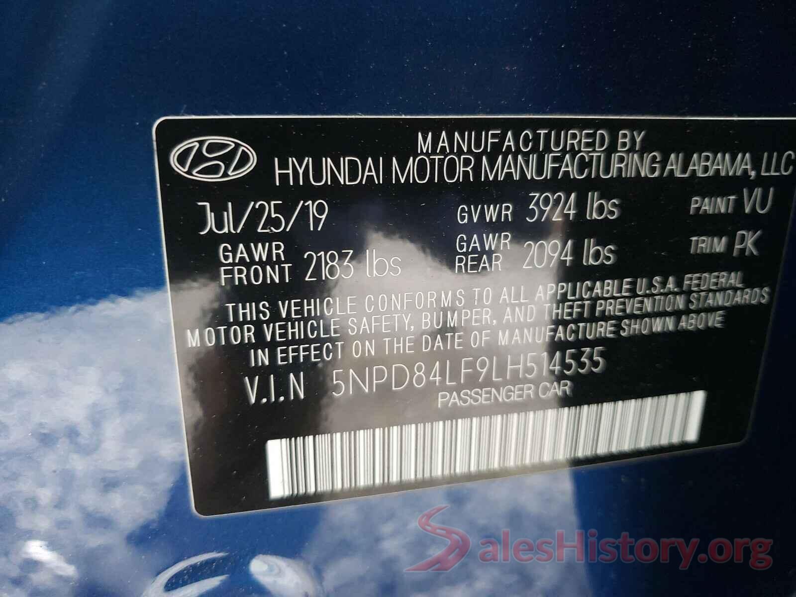 5NPD84LF9LH514535 2020 HYUNDAI ELANTRA