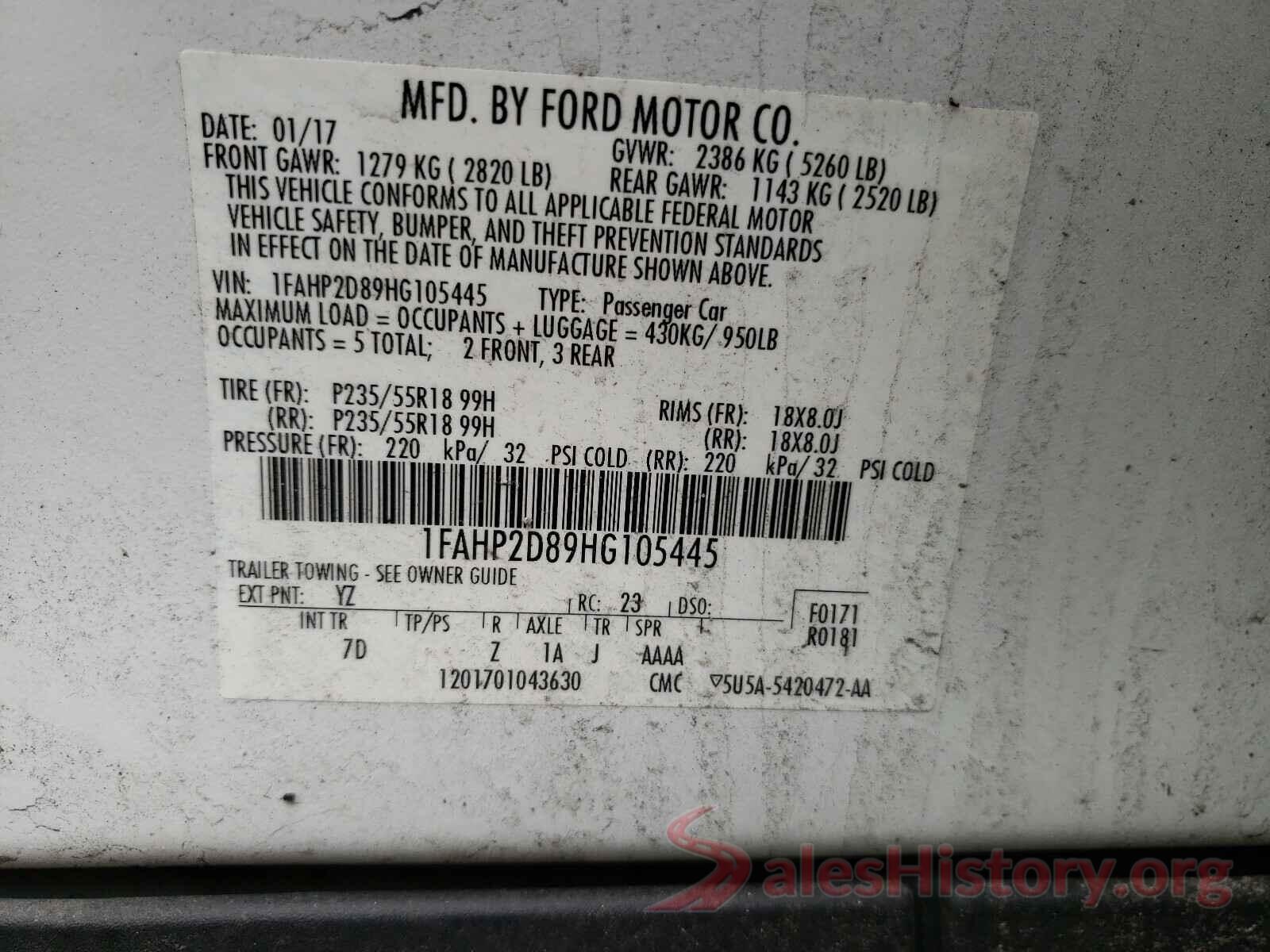 1FAHP2D89HG105445 2017 FORD TAURUS