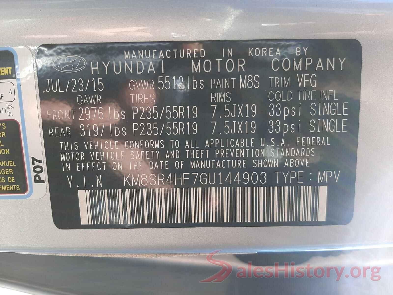 KM8SR4HF7GU144903 2016 HYUNDAI SANTA FE