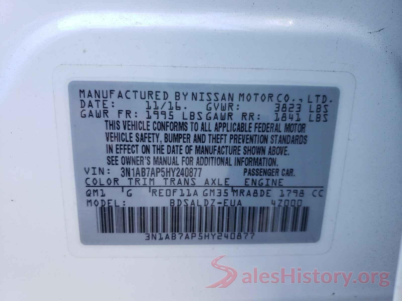 3N1AB7AP5HY240877 2017 NISSAN SENTRA