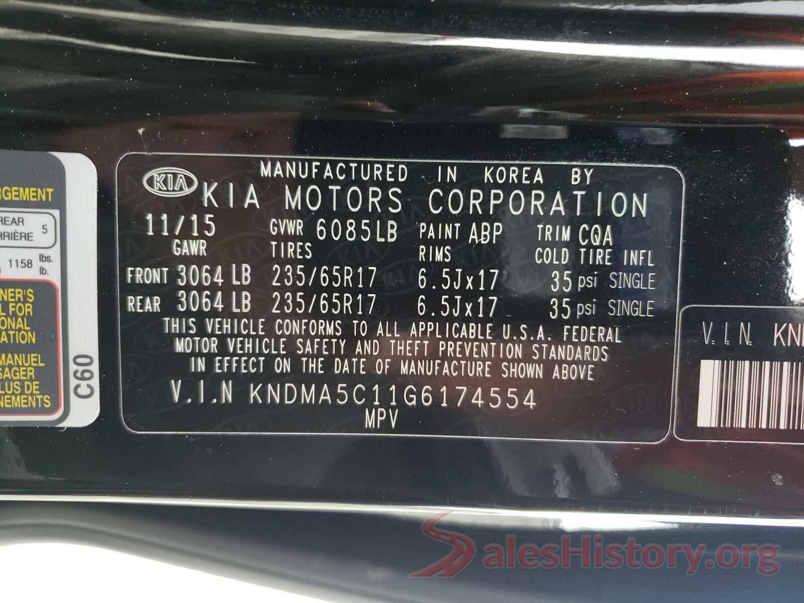 KNDMA5C11G6174554 2016 KIA SEDONA