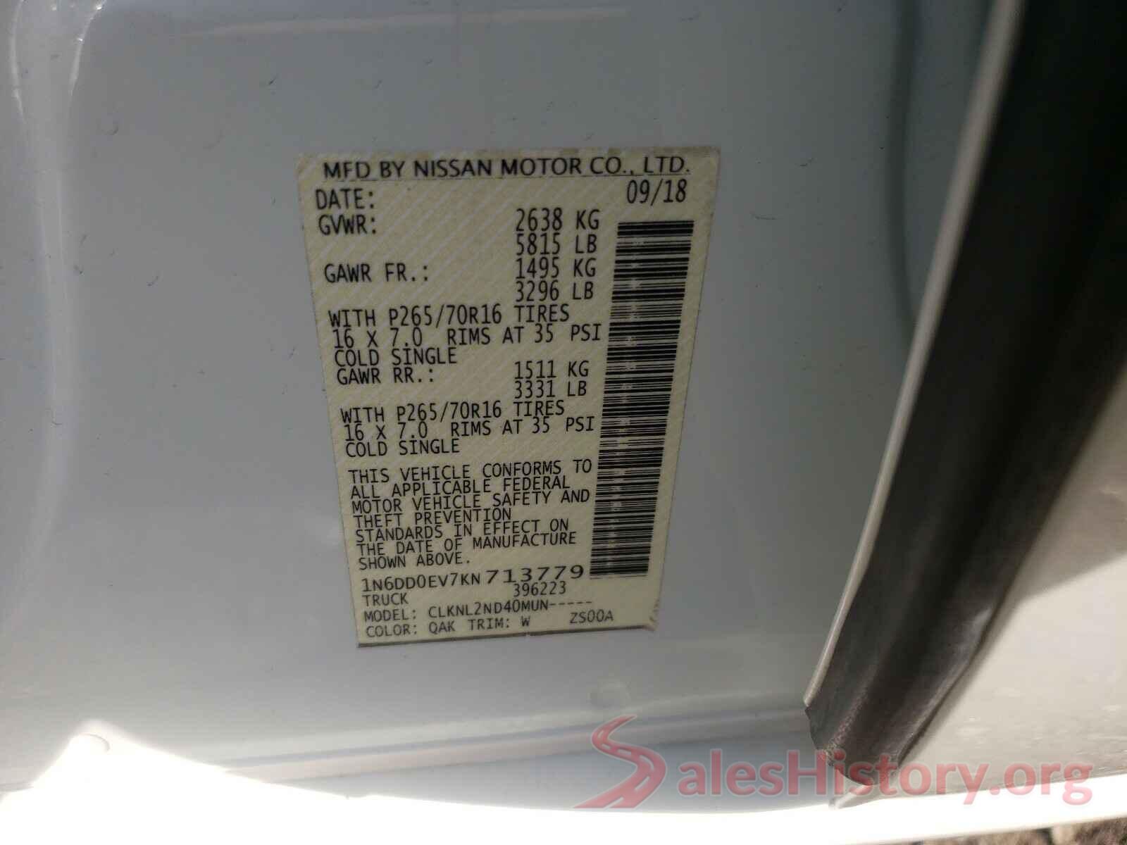 1N6DD0EV7KN713779 2019 NISSAN FRONTIER