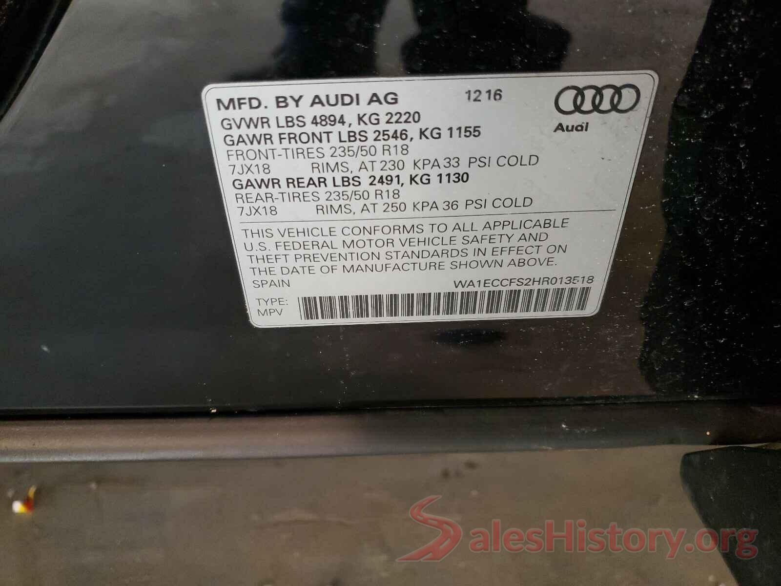 WA1ECCFS2HR013518 2017 AUDI Q3