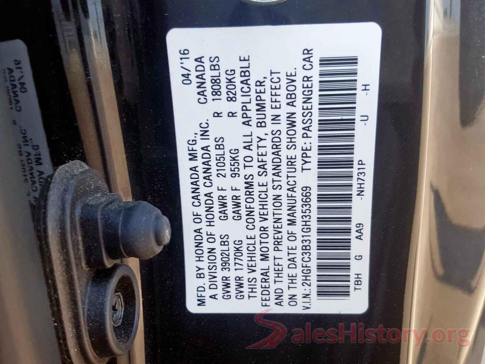 2HGFC3B31GH353669 2016 HONDA CIVIC