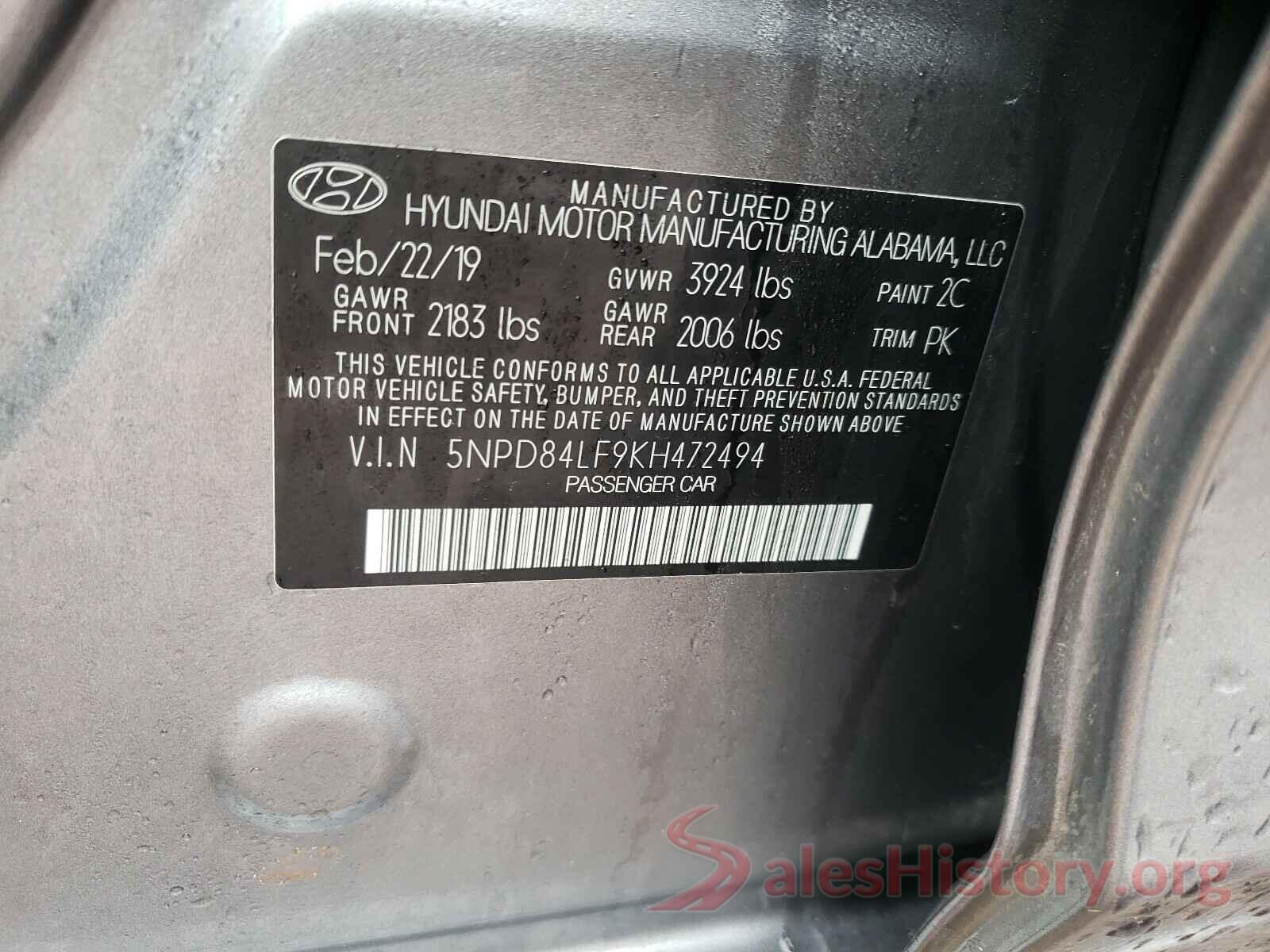 5NPD84LF9KH472494 2019 HYUNDAI ELANTRA