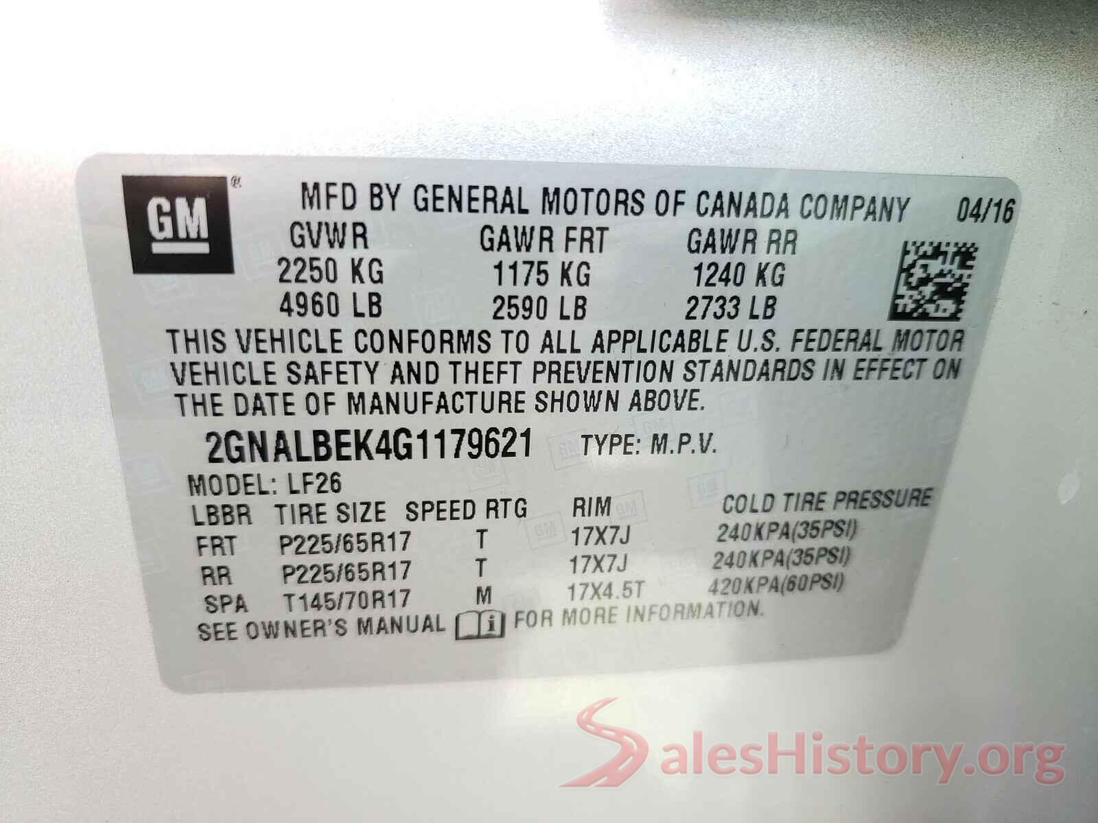 2GNALBEK4G1179621 2016 CHEVROLET EQUINOX