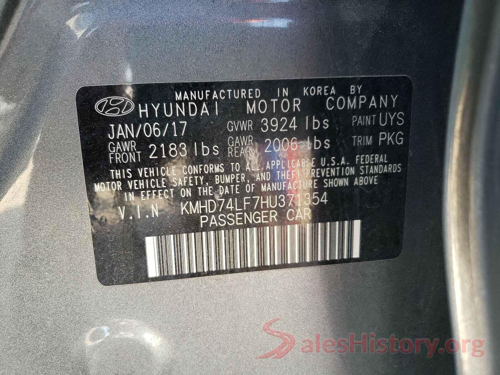 KMHD74LF7HU371354 2017 HYUNDAI ELANTRA