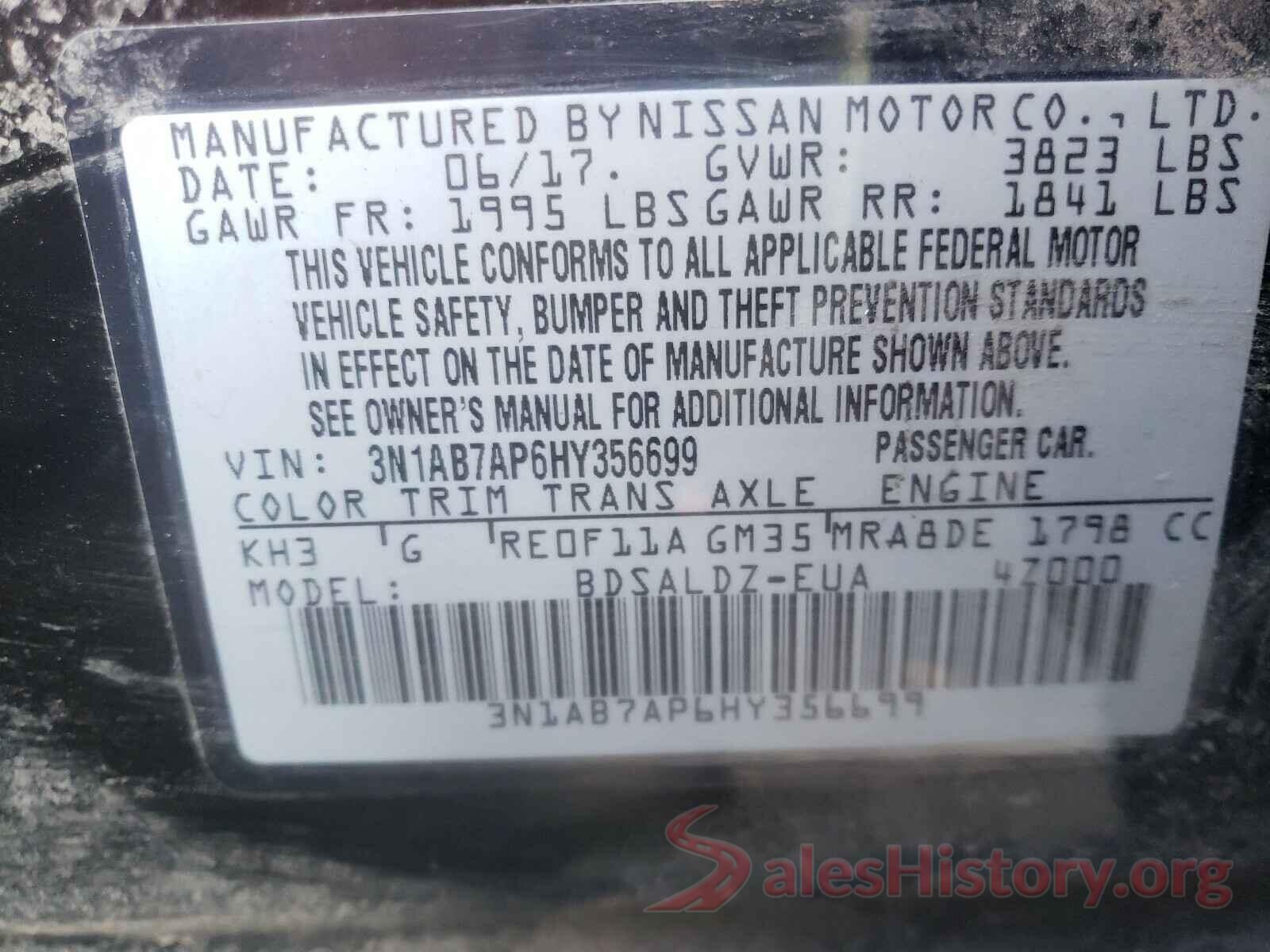 3N1AB7AP6HY356699 2017 NISSAN SENTRA