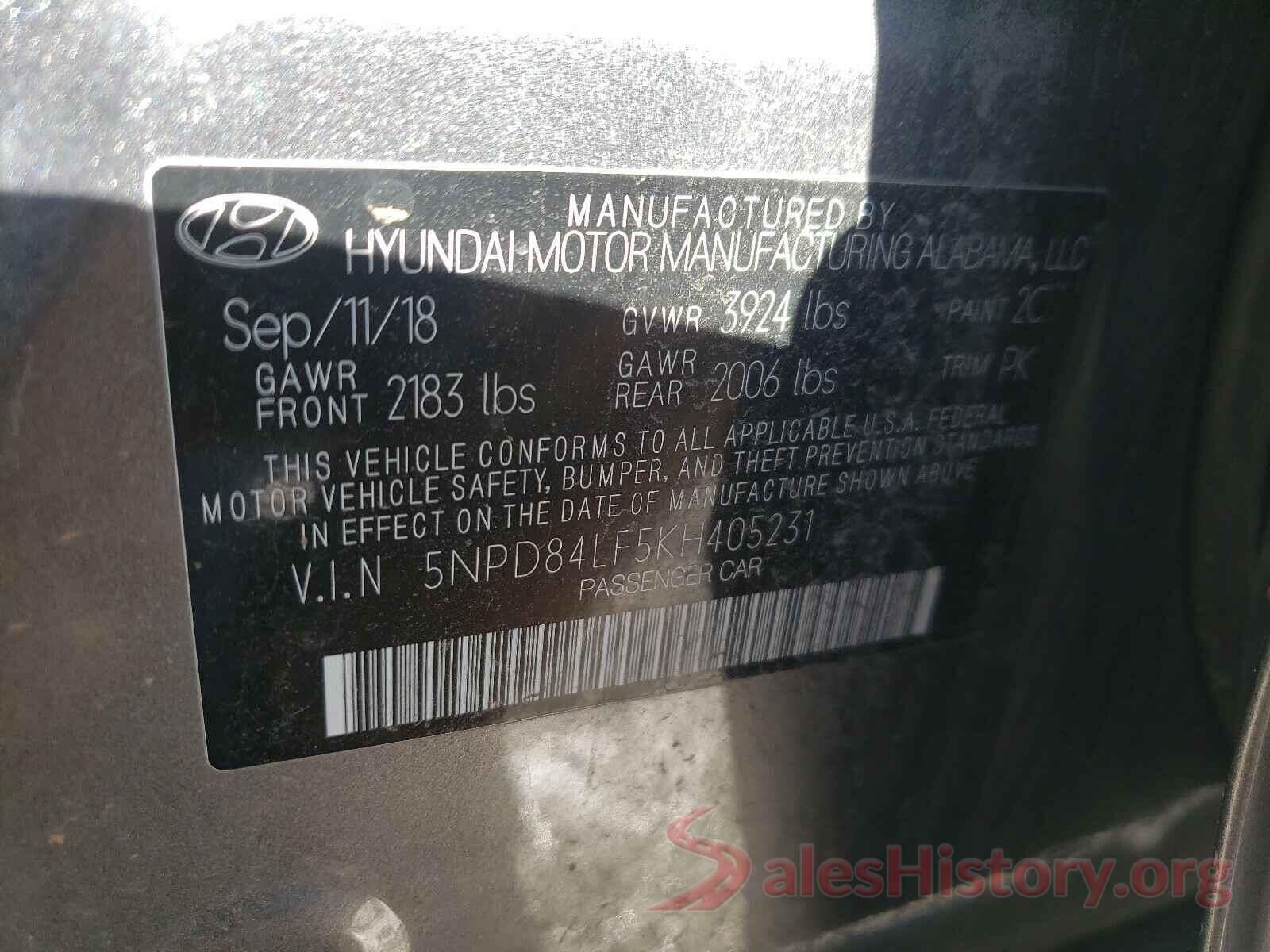 5NPD84LF5KH405231 2019 HYUNDAI ELANTRA