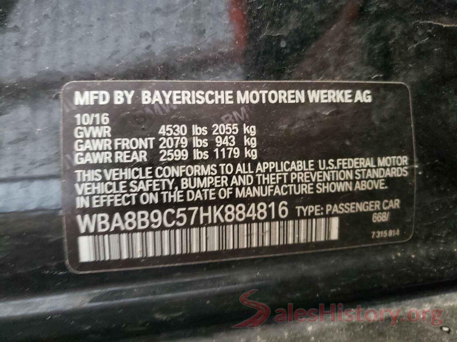 WBA8B9C57HK884816 2017 BMW 3 SERIES