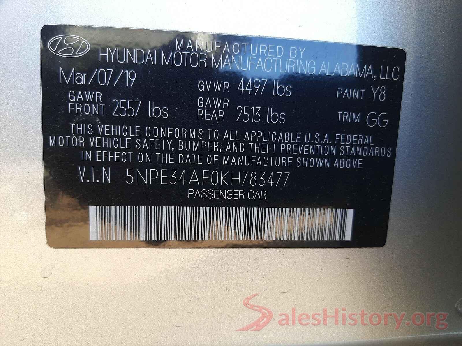 5NPE34AF0KH783477 2019 HYUNDAI SONATA