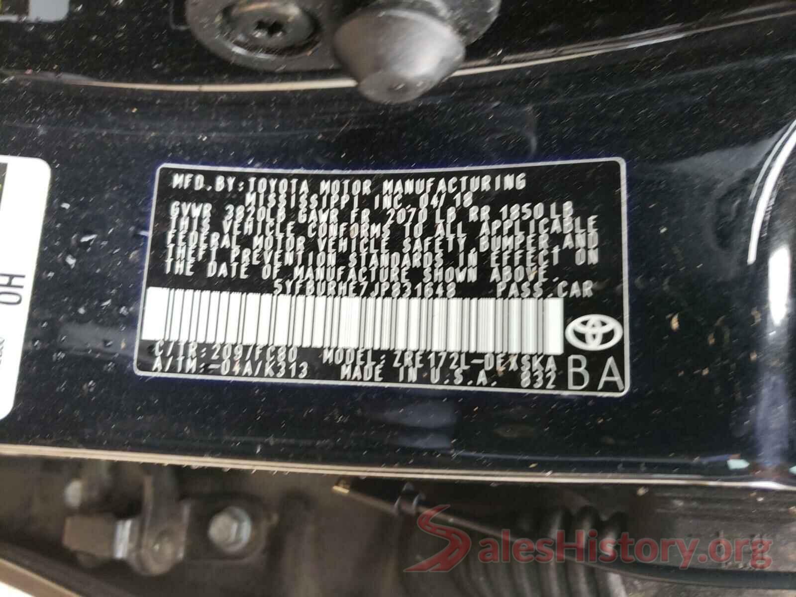 5YFBURHE7JP831648 2018 TOYOTA COROLLA