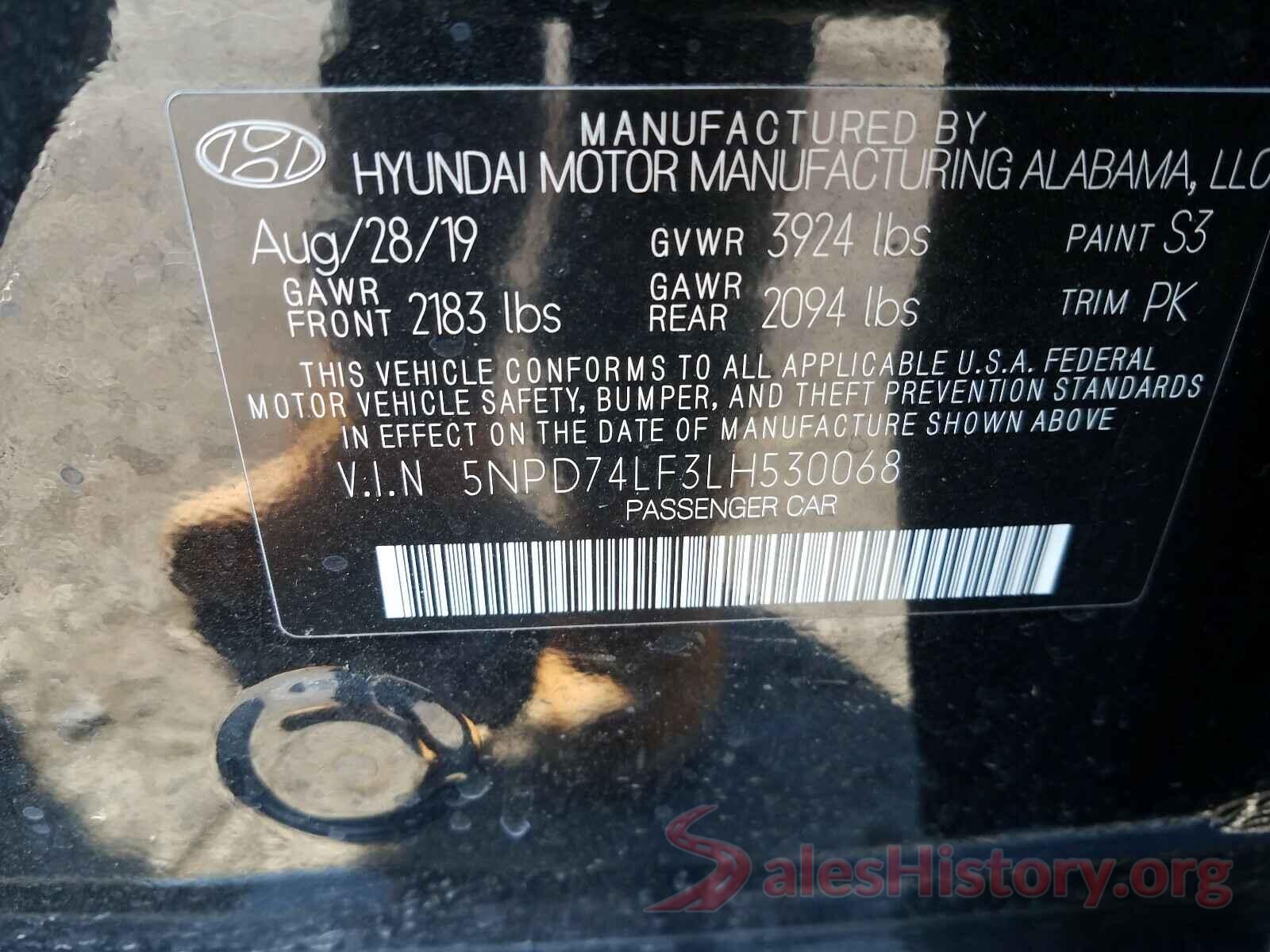 5NPD74LF3LH530068 2020 HYUNDAI ELANTRA