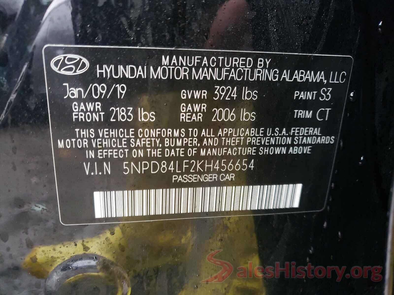 5NPD84LF2KH456654 2019 HYUNDAI ELANTRA