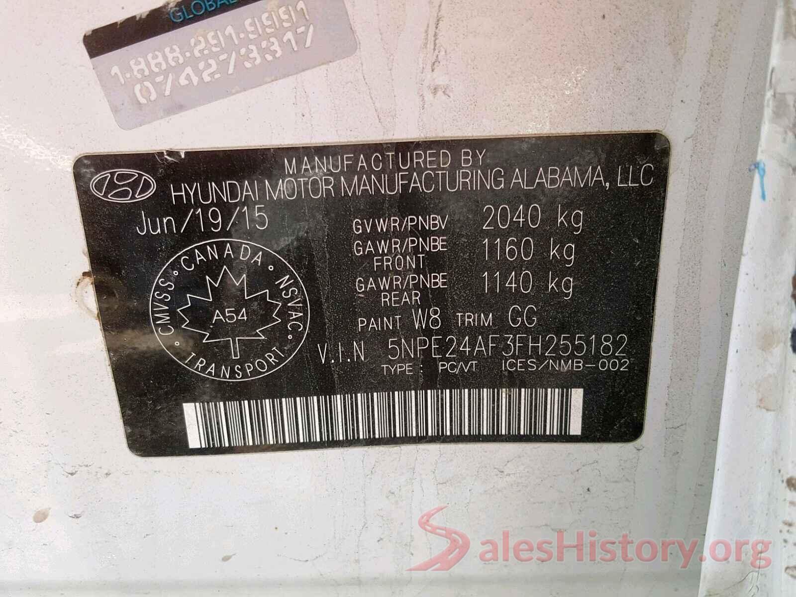 5NPE24AF3FH255182 2015 HYUNDAI SONATA