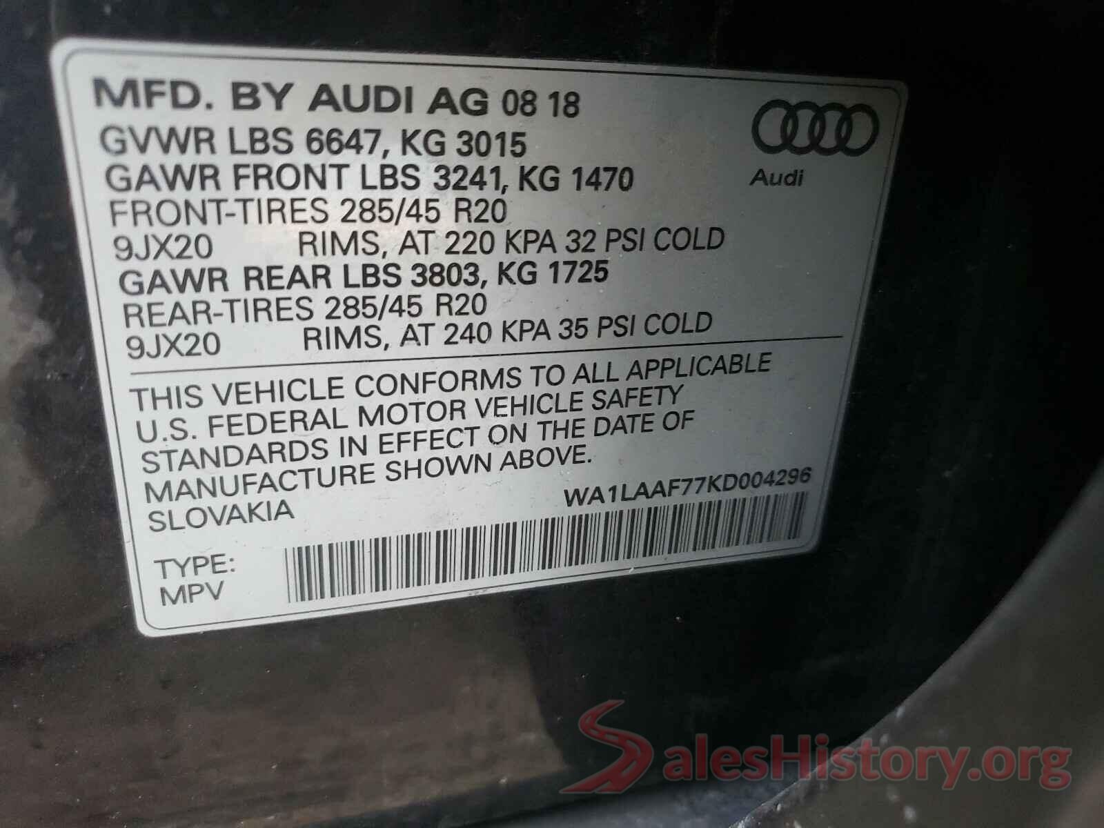 WA1LAAF77KD004296 2019 AUDI Q7