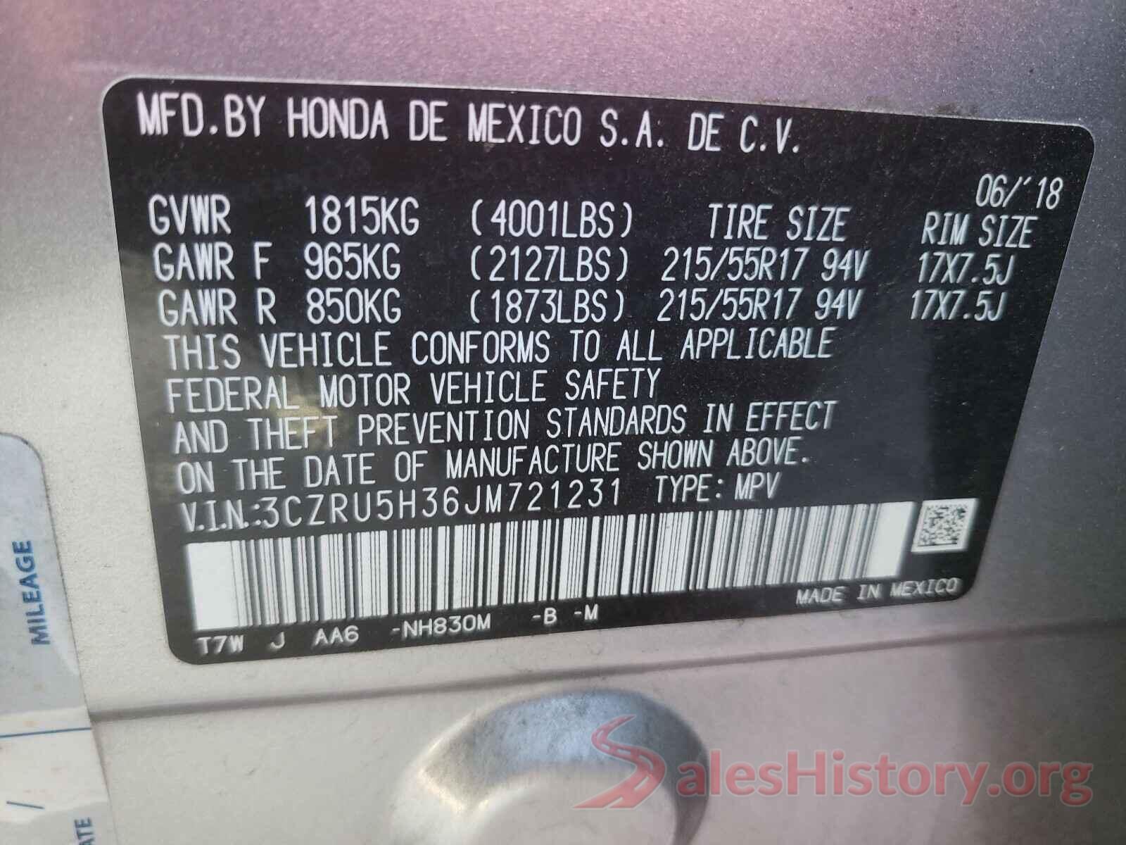 3CZRU5H36JM721231 2018 HONDA HR-V