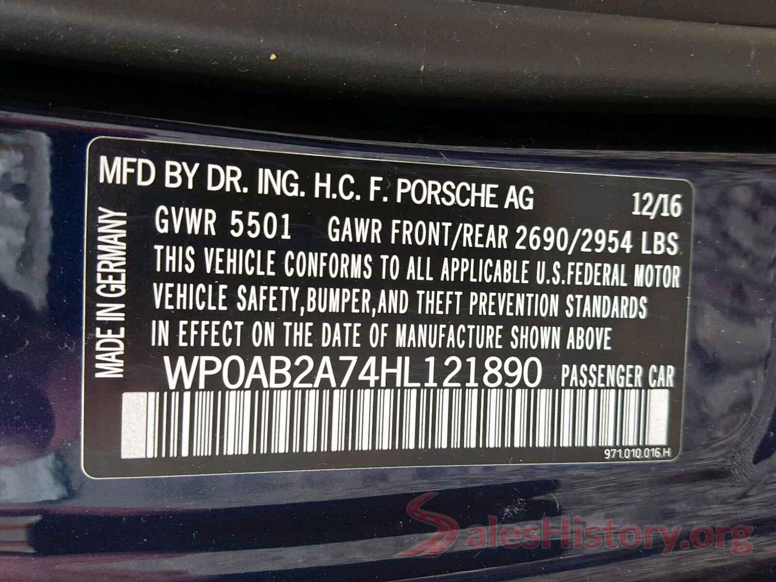 WP0AB2A74HL121890 2017 PORSCHE PANAMERA