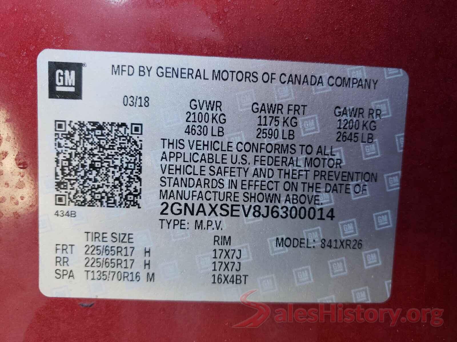 2GNAXSEV8J6300014 2018 CHEVROLET EQUINOX