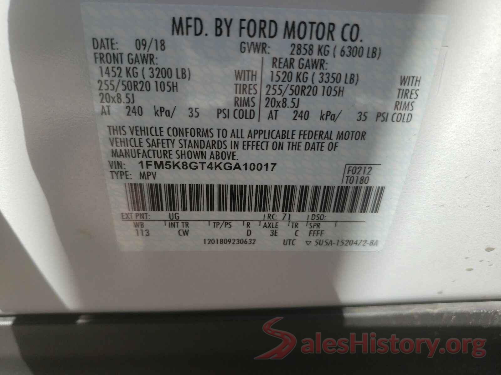 1FM5K8GT4KGA10017 2019 FORD EXPLORER