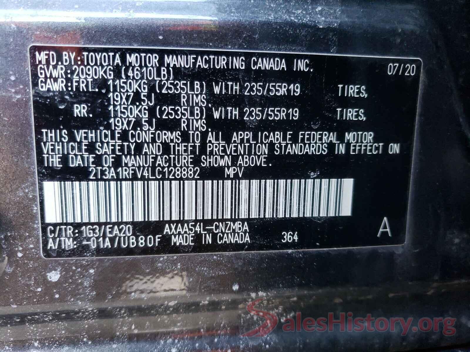 2T3A1RFV4LC128882 2020 TOYOTA RAV4