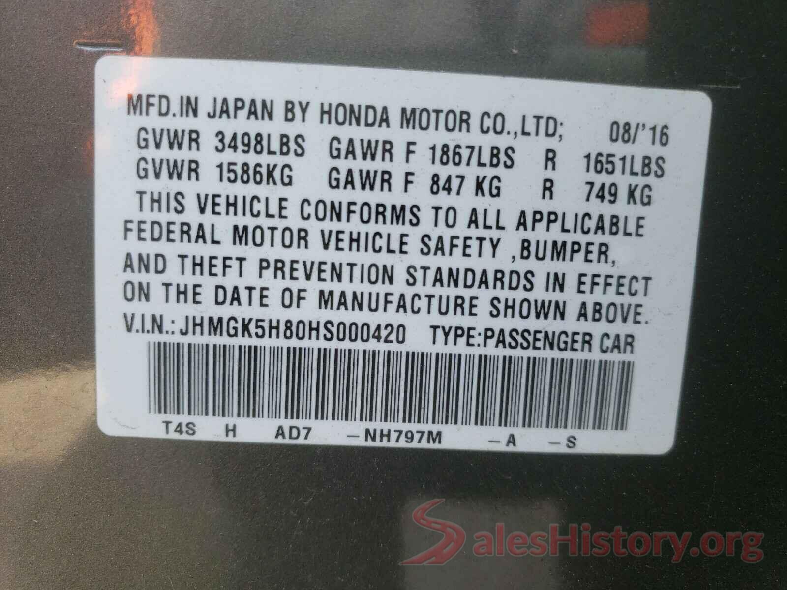 JHMGK5H80HS000420 2017 HONDA FIT