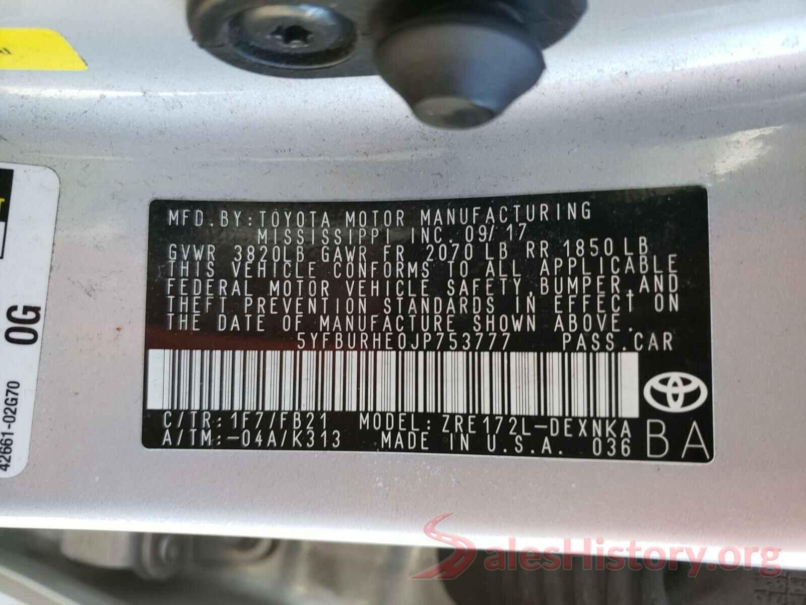 5YFBURHE0JP753777 2018 TOYOTA COROLLA