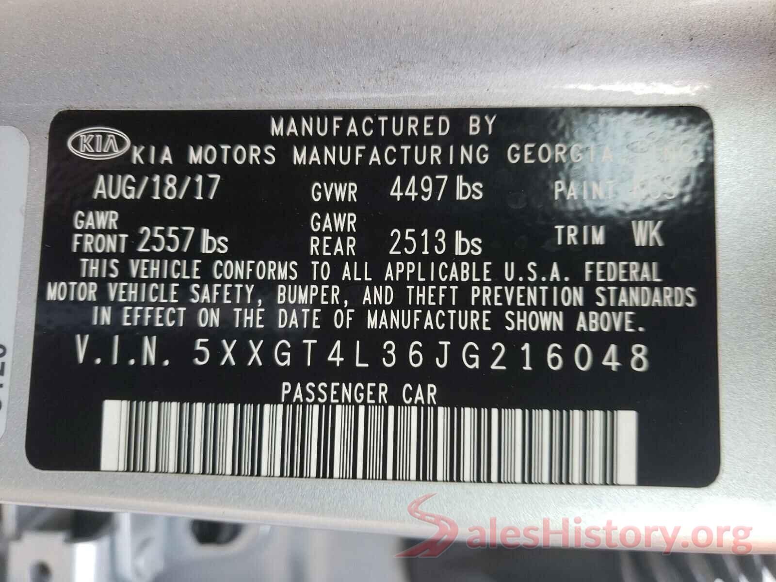 5XXGT4L36JG216048 2018 KIA OPTIMA