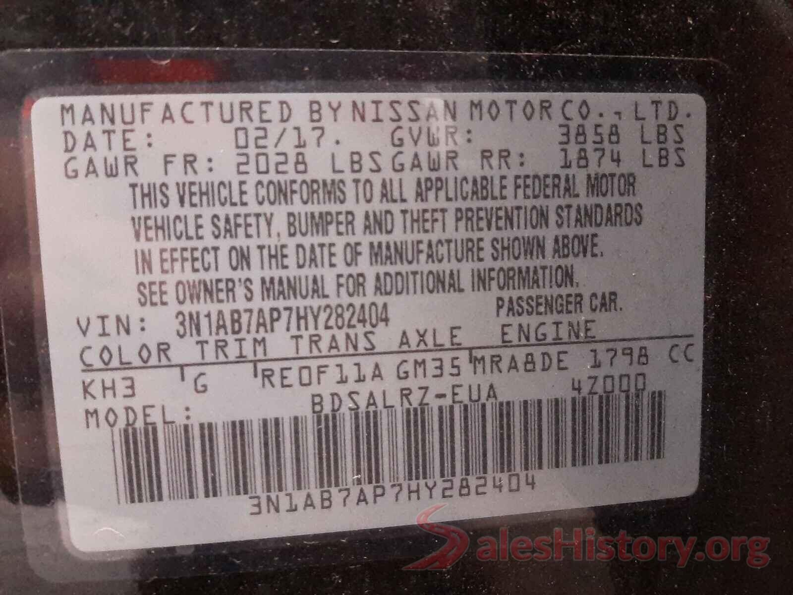 3N1AB7AP7HY282404 2017 NISSAN SENTRA