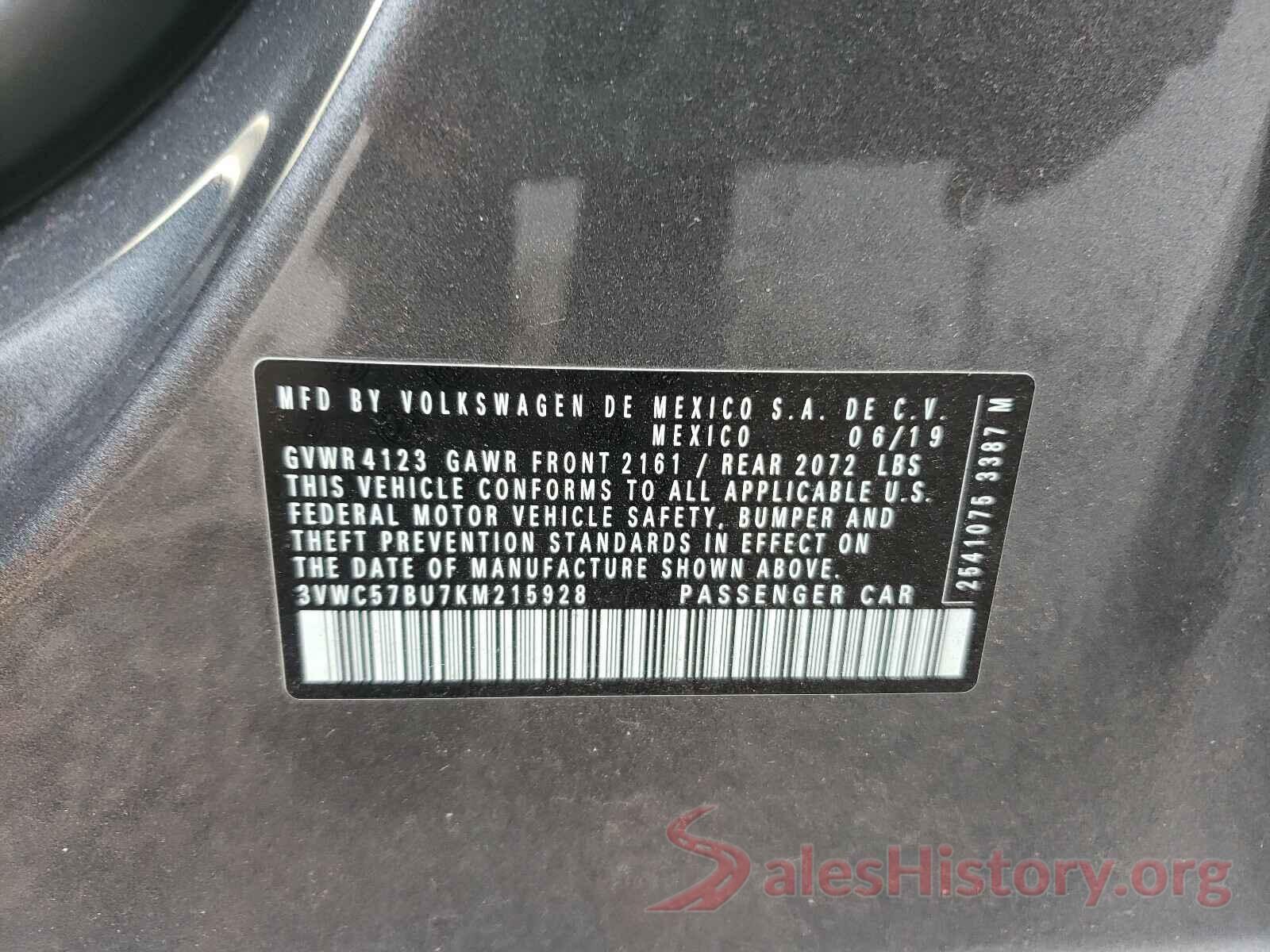 3VWC57BU7KM215928 2019 VOLKSWAGEN JETTA