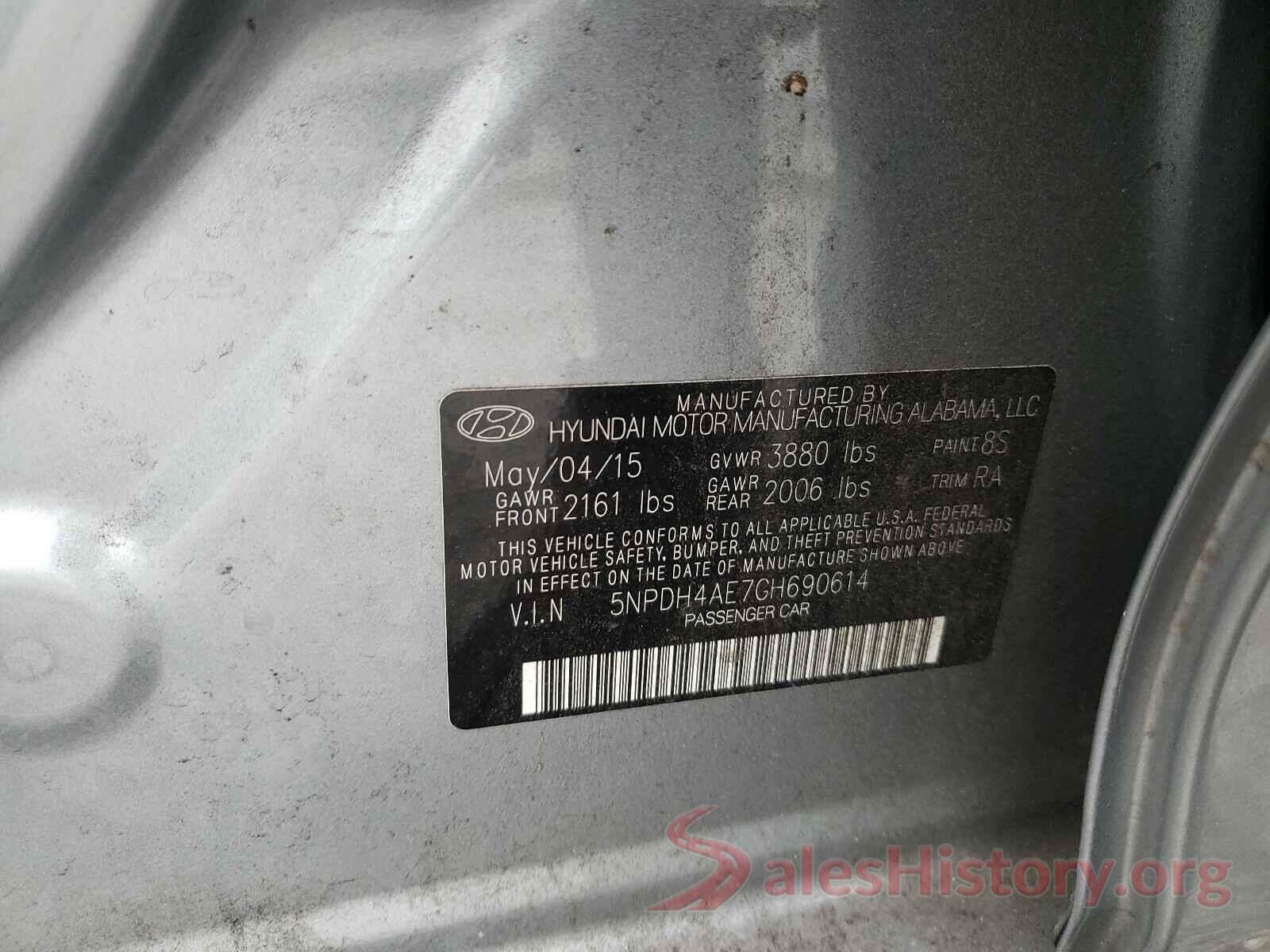 5NPDH4AE7GH690614 2016 HYUNDAI ELANTRA