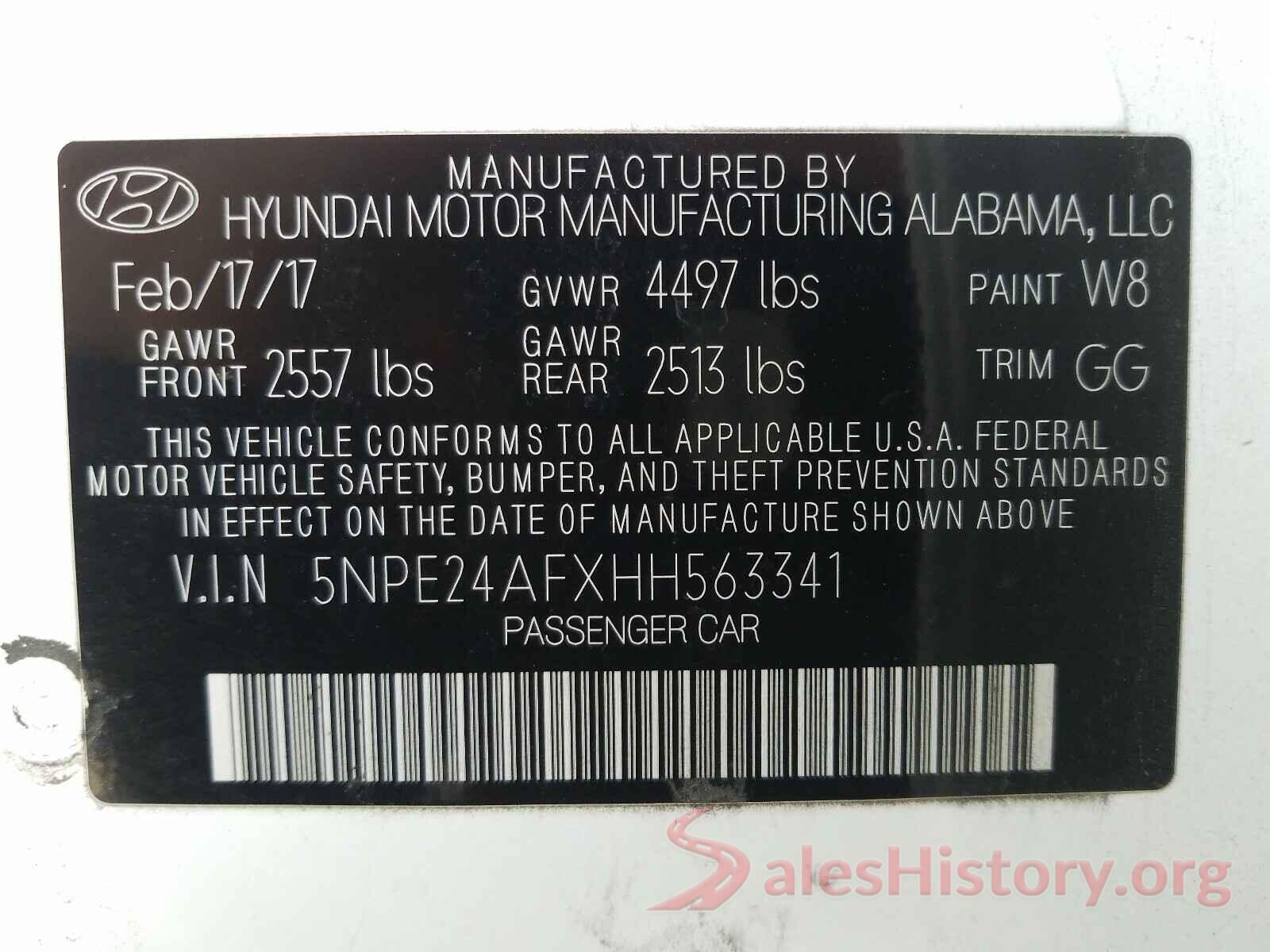 5NPE24AFXHH563341 2017 HYUNDAI SONATA