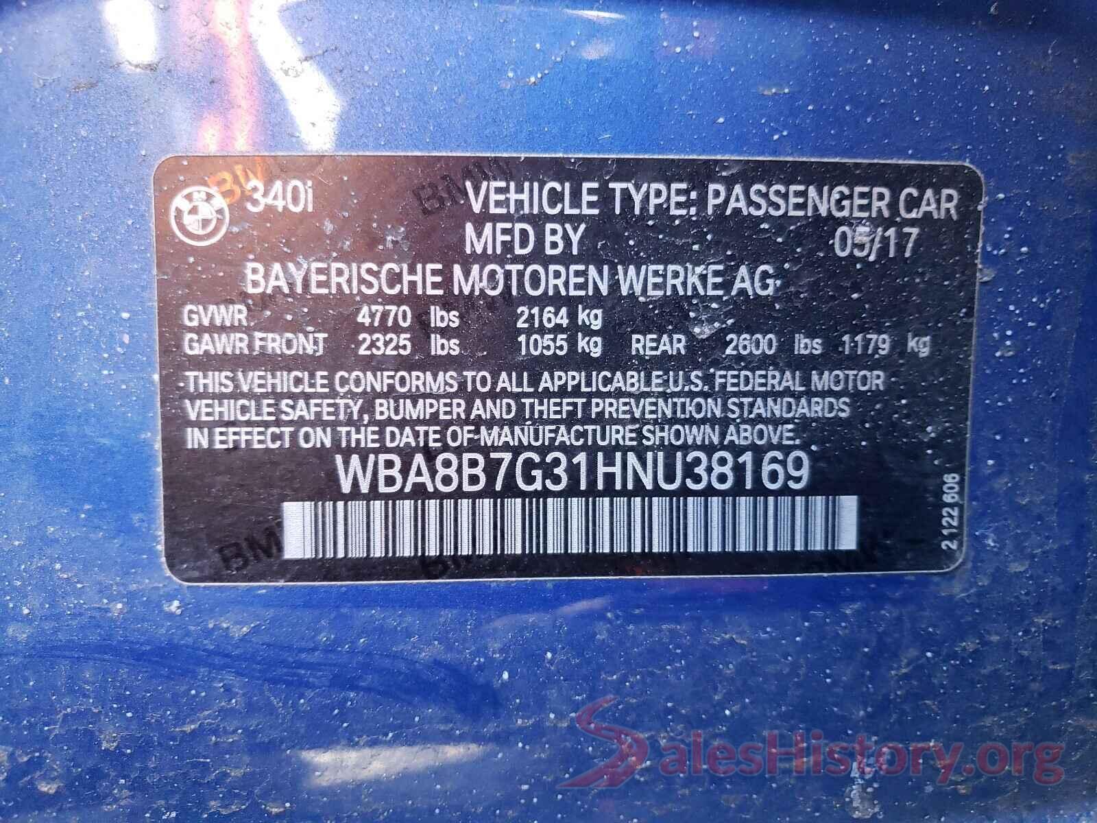 WBA8B7G31HNU38169 2017 BMW 3 SERIES