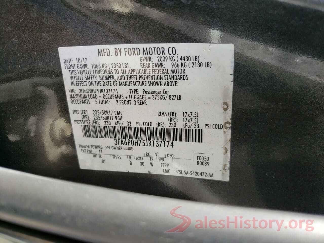 3FA6P0H75JR137174 2018 FORD FUSION