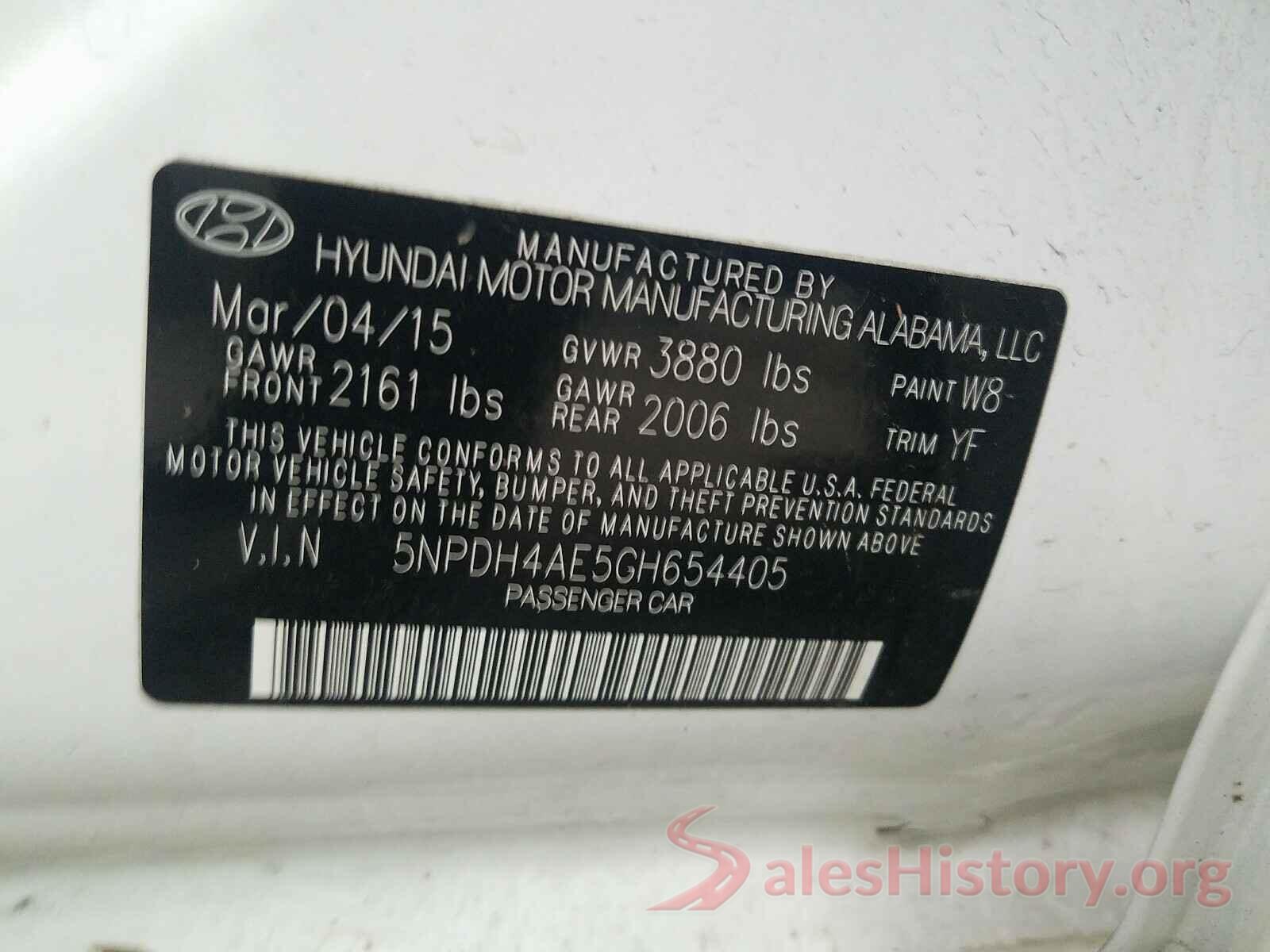 5NPDH4AE5GH654405 2016 HYUNDAI ELANTRA